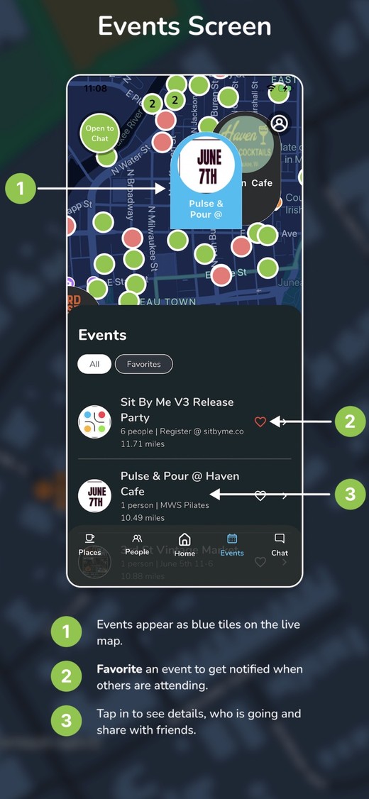 Sit By Me Events Screen